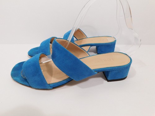 J CREW Women's Turquoise Blue Suede Slide Open Toe Sandal Shoe Sz 7 - Picture 4 of 7