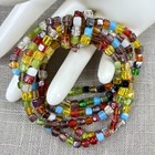 Multi Strand Glass Bead Multi Color Stretch Bracelet Art Bohemian Summer Beach