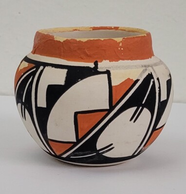 Isleta Pueblo Polychrome Decorated Pottery Piece/Pot Signed By Artist 3.25 X 4''