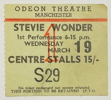 1969 Stevie Wonder Original Used Concert Ticket Odeon Theatre Manchester England
