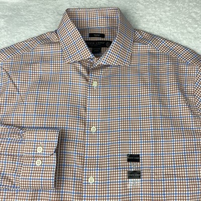 Pronto Uomo Dress Shirt Men's 16.5-36/37 TALL Blue/Tan Checks Slim Fit NWT!  | eBay