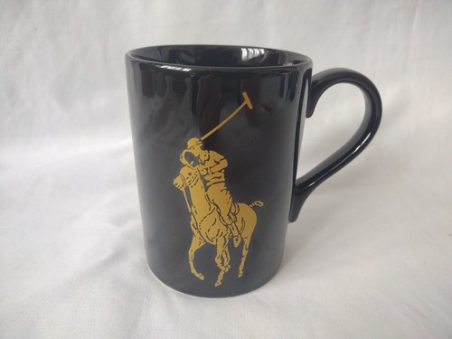 Ralph Lauren Polo Player Logo Mug VGC BLACK & GOLD 11cm x 8.5cm - Picture 1 of 4