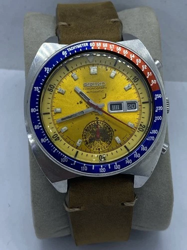Genuine Vintage Seiko Pogue 6139 6002 Chronograph Automatic Cal 6139B Yellow