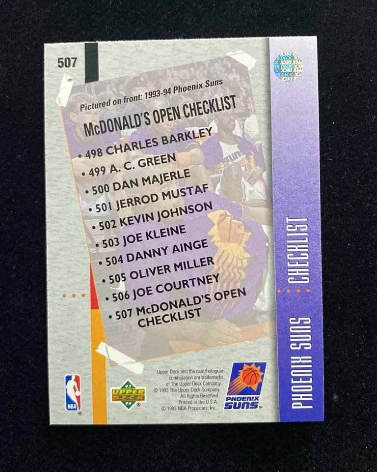 1993-94 UD Suns McDonald's Open Chechlist #507 Charles Barkley J51 - Image 2 of 4