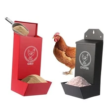 2-Pack Metal Chicken Grit Feeder & Oyster Shell Feeder with Lid - Hanging 