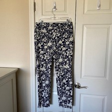 Talbots Chatham Ankle Pants Navy Blue White Floral Stretch Side Zip Women's 8