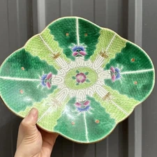 Chinese Qing TongZhi Famille Rose Porcelain Cabbage 壽 Pattern Large Plate 10.2in