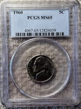 1960 P & D Jefferson 5C Nickles PCGS MS65