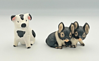Black & White Little Piggy Pig Figurine Lot - 2 Total