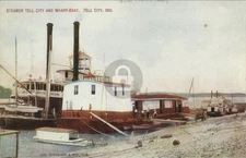 Steamer Tell City & Wharf-Boat, Tell City IN Indiana Vintage Color Postcard COPY