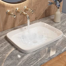 20"W X 15"D Semi Recessed Vessel Sink, Los Flexi 20 Inch White Ceramic Drop in B