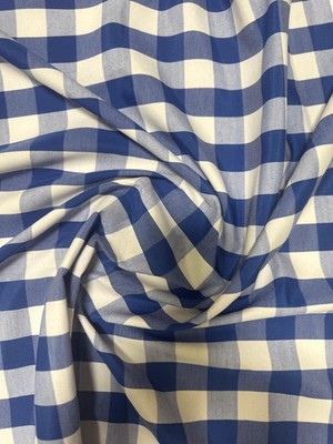 60'' Wide 1'' Gingham Checkered Poplin Shirting Fabric 90% Poplin 10% Cotton Blend