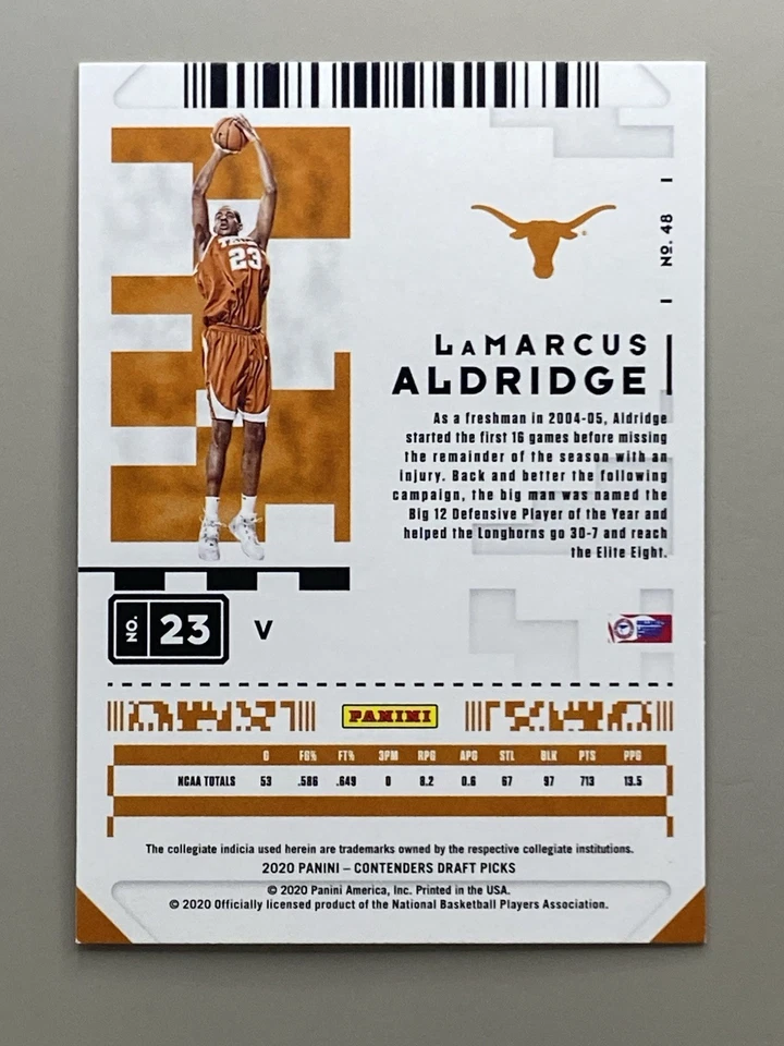 Selecciones del draft Panini Contenders 2020 LaMarcus Aldridge #23 - Texas Longhorns I4079 Foto 2 de 2