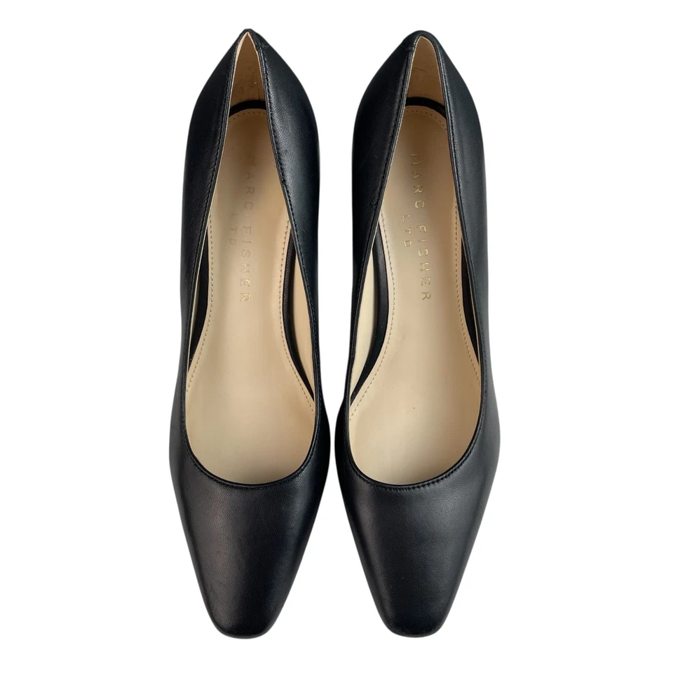 Zapatos de salón Marc Fisher LTD Varla para mujer 6M cuero negro punta cuadrada tacón bloque Foto 2 de 4