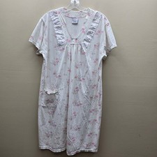 VTG Sweet Whispers Floral 100 Cotton V-Neck Nightgown White Pink SZ Large 1990s