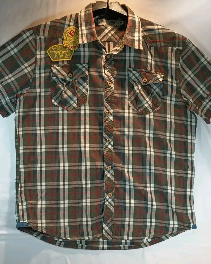 AKOO Button Up Plaid Short Sleeve Shirt Men’s XL 