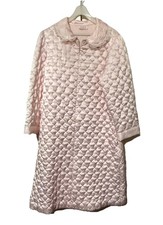 Vintage Barbizon Robe Womens Medium Pink Quilted Satin Nylon Housecoat Pockets