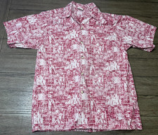 Go Barefoot Red Hawaiian Button Up Shirt Size Large Lantern Foliage Made in USA