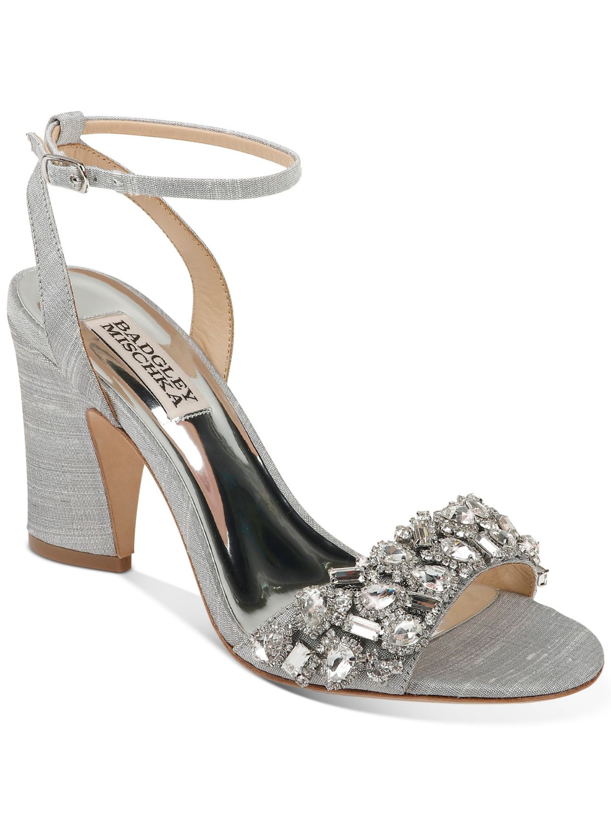 BADGLEY MISCHKA Womens Silver Toe Strap Metallic Round Toe Block Heel Sandals 7 7990₽