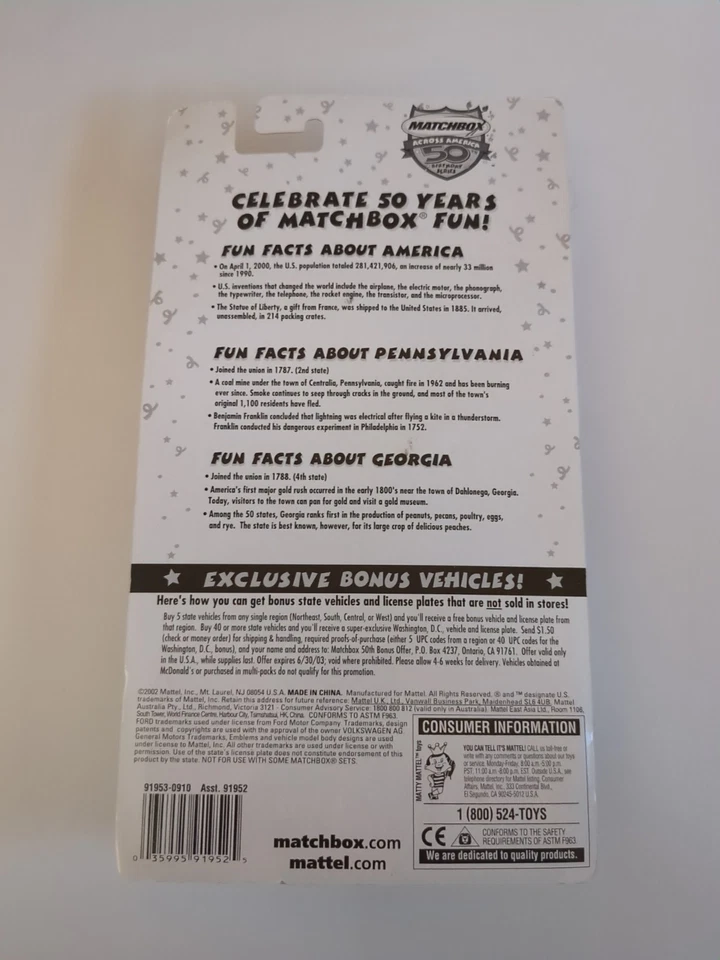 Matchbox Across America 50 Birthday Series. 3-Pack. Exclusive North American Car - Image 2 of 2