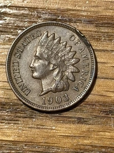 1903 Indian Head Penny US Cent Choice AU - Full Liberty & 4 Diamonds! Damage.