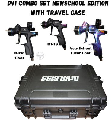 #ad Devilbiss Dv1 3 Gun Combo w Black Cups w Travel Case $4000.00