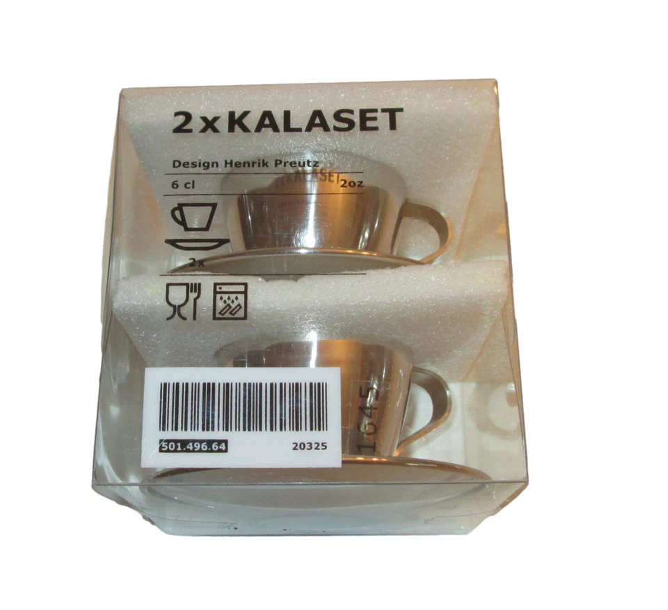 Juego de 2 tazas y platillos espresso vintage de acero inoxidable Ikea Kalaset sellados Foto 3 de 4