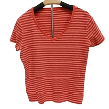 Tommy Hilfiger Shirt Striped Low Cut Preppy Babydoll Form Fitting Red Sz XL