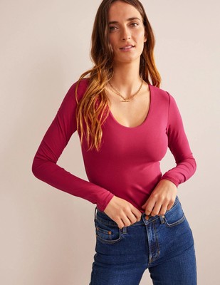 Boden - Double Layer Scoop Neck Top - Damen Oberteil Tee Basic NEU - UK 8 EU 36