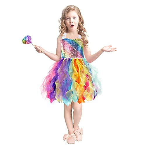 Tutu Kleid für Mädchen Glitzer Pailletten Tüll Prinzessin Geburtstag 6 Jahre Regenbogen - Bild 3 von 6