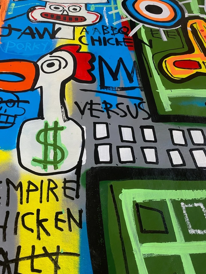 Rare Large King Samo Fits Basquiat on Canvas Signed 48 x 36 inches - Image 3 of 4