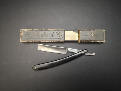 Vintage H. Boker & Co. Straight Razor in Original Coffin Box Black Handle