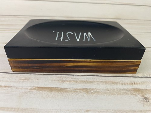 Rae Dunn WASH Schwarz Seifenschale Holzsockel Neu mit Etikett - Bild 3 von 7