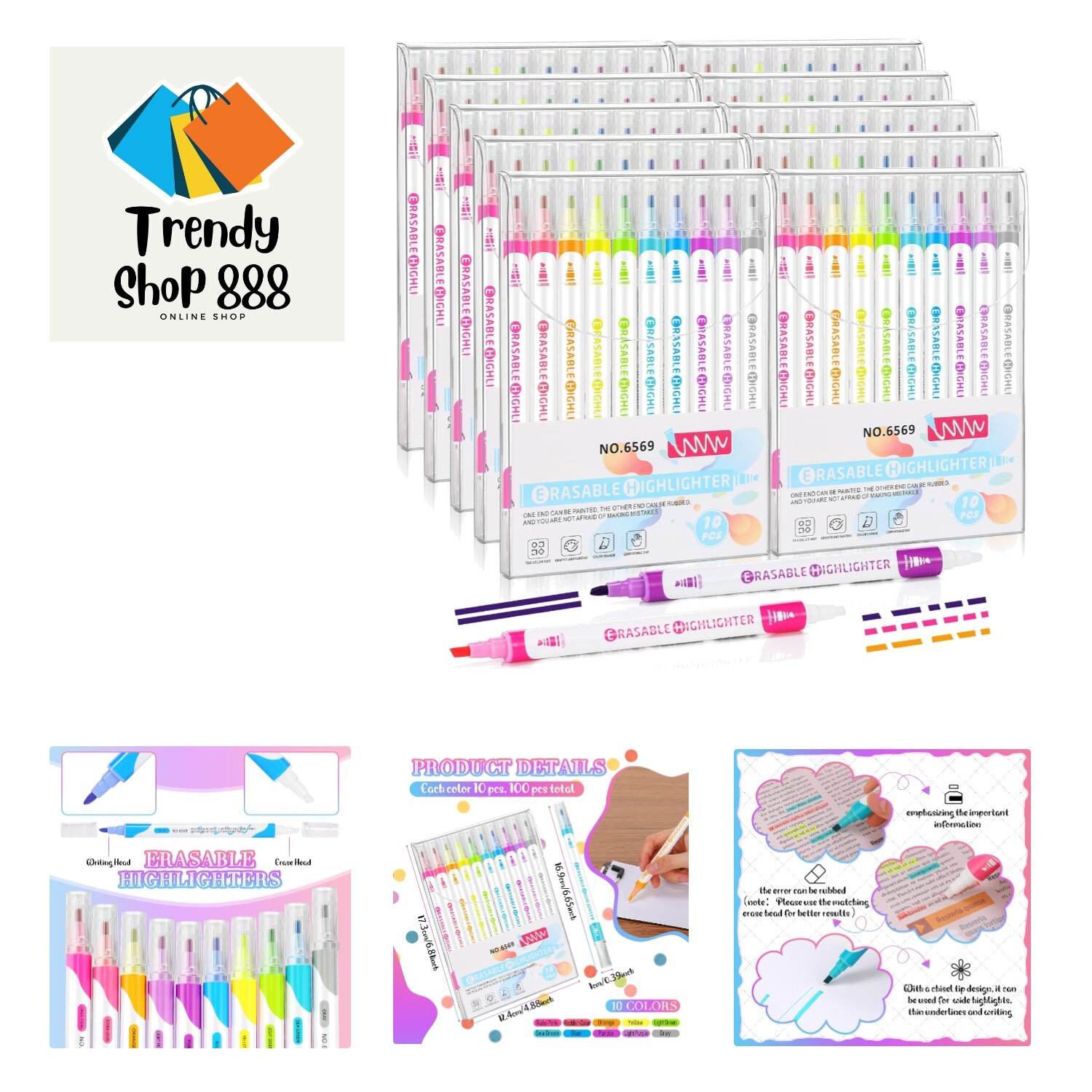 Erasable Highlighters Bulk DouSmooth Writing Highlighters Assorted Colors Pas...-image