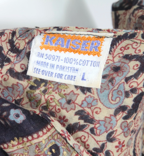 VtgCaftan 70s Indian Style Cotton Floral Print Long Sleeve Midi Kaiser sz L /388 - Picture 7 of 7