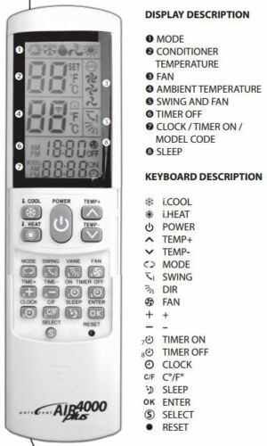 REPLACEMENT UNIVERSAL MITSUBISHI HEAVY INDUSTRIES AC AIR CONDITIONER REMOTE MHI - Foto 2 di 4