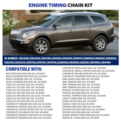 For 3.0L 3.6L EQUINOX CTS SRX TIMING CHAIN KIT OIL WATER PUMP+ 4X VVT CAM PHASER - Picture 2 of 12