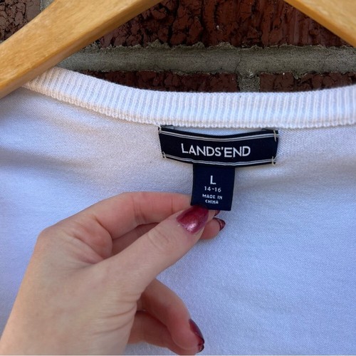 Land’s End Bright White Button Down Sweater Cardigan - Picture 2 of 2