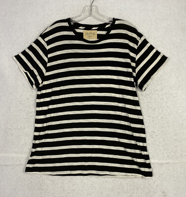 Lily Aldridge For Velvet Cotton Striped Black White T-Shirt Size L USA 