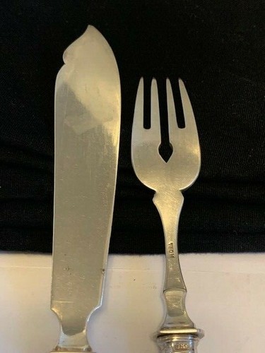 Antique 750M Sterling Silver Fish Knife and Fork Set 1800's.-D306 - Picture 3 of 7