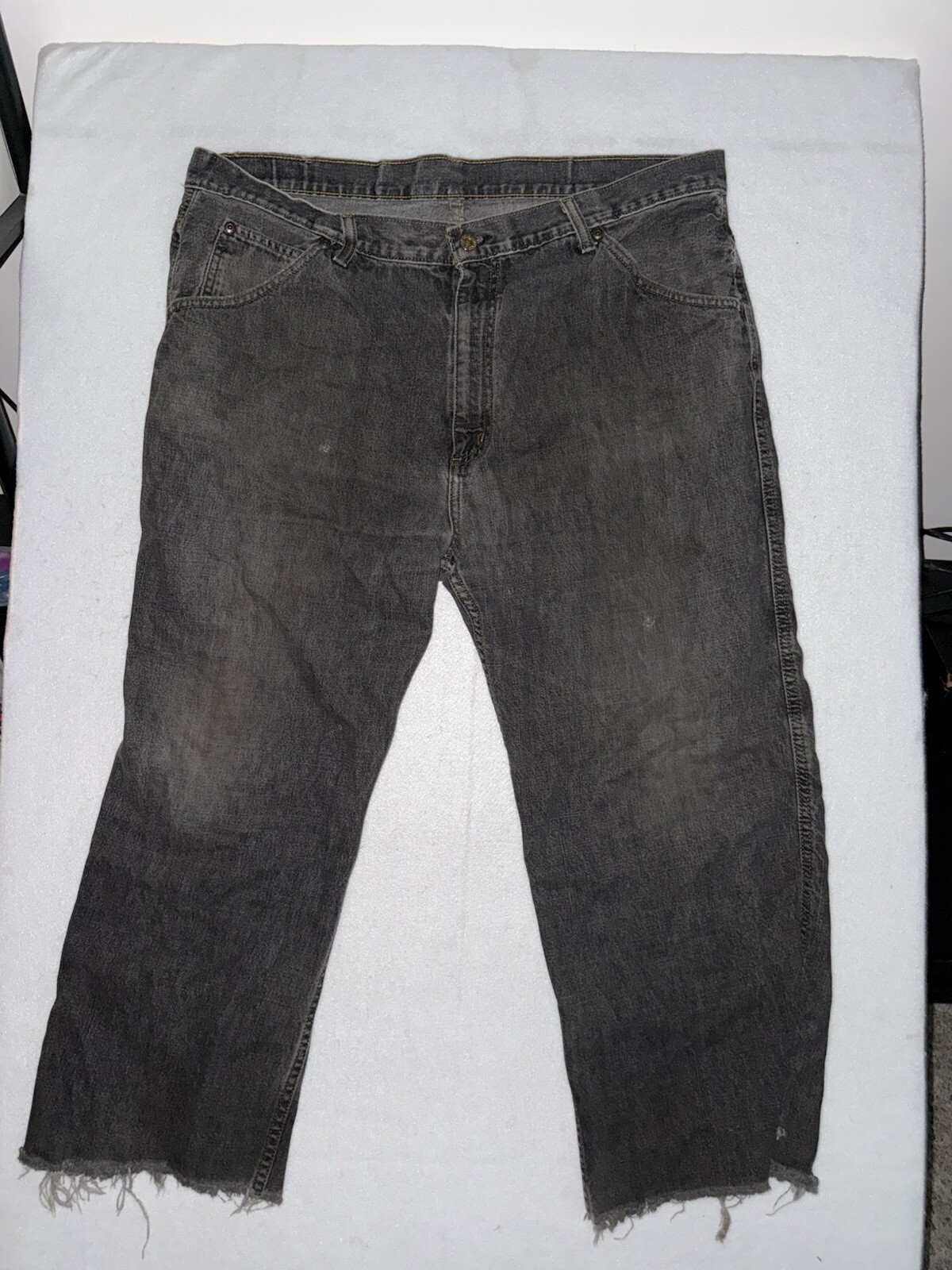 Vintage Polo Ralph Laure Jeans Mens 38x25 Gray Grunge Distressed Cropped