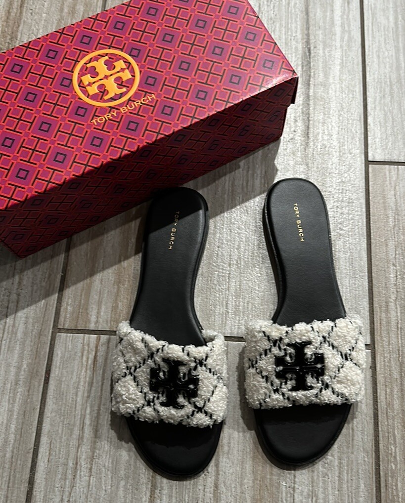 Tory Burch Everly Slide Black & White | eBay