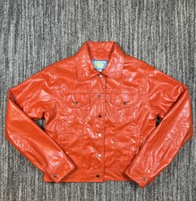 Lei Vintage Y2k Button Up Jacket Juniors S Faux Vegan Crocodile Leather Orange
