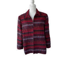Alfred Dunner Aztec Pattern Jacket Red Beaded Open Front SZ 14