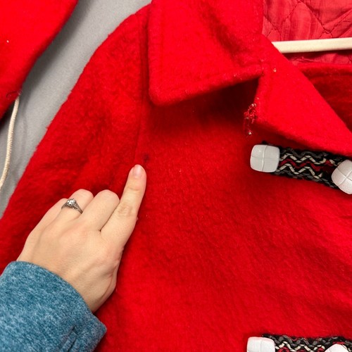 Vtg Wool Swing Coat Girls Pleated 50s 60s Red Hood Embroidered Quilted Lined - Picture 6 of 18