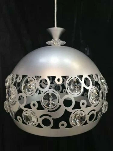 Lampadario moderno sospensione regolabile palla paralume lampada ferro cristallo - Immagine 4 di 4