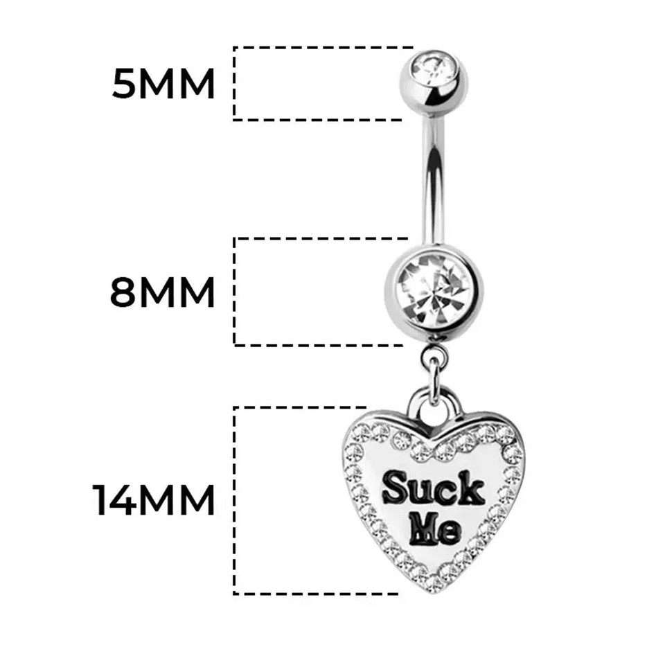 Dangle Belly Button Rings 14G Love Heart Clear CZ Belly Ring Navel Piercing Jewelry 10mm