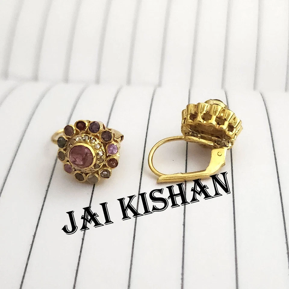 Orecchino In Argento Sterling 925 Con Diamante E Tourmalina Multicolore - Immagine 2 di 4