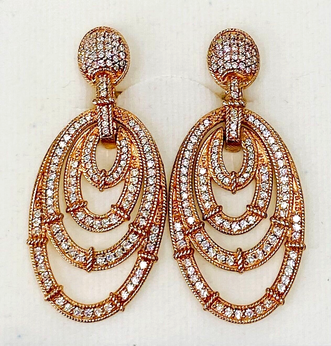 QVC Judith Ripka Sterling 14K Rose Clad Diamonique Oval Earrings