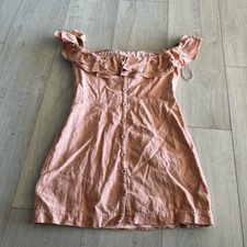 SAYLOR Off the Shoulder Coral Linen Dress size L